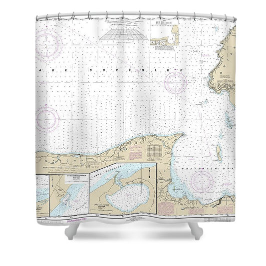 Nautical Chart 14962 St Marys River Au Sable Point, Whitefish Point, Little Lake Harbors, Grand Marais Harbor Shower Curtain