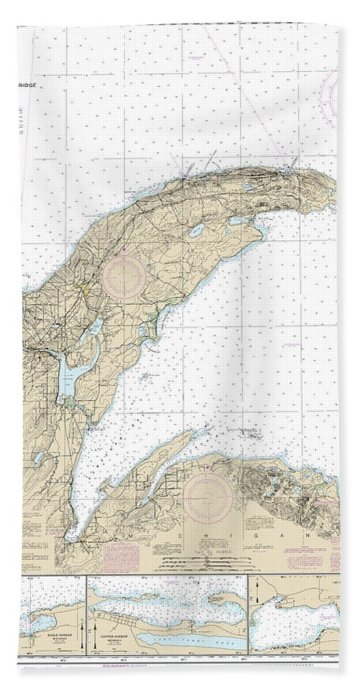 Nautical Chart-14964 Big Bay Point-redridge, Grand Traverse Bay Harbor, Lac La Belle Harbor, Copper-eagle Harbors - Beach Towel