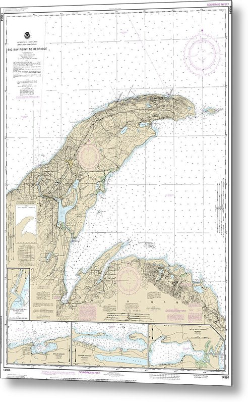 A beuatiful Metal Print of the Nautical Chart-14964 Big Bay Point-Redridge, Grand Traverse Bay Harbor, Lac La Belle Harbor, Copper-Eagle Harbors - Metal Print by SeaKoast.  100% Guarenteed!