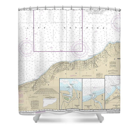Nautical Chart 14965 Redridge Saxon Harbor, Ontonagon Harbor, Black River Harbor, Saxon Harbor Shower Curtain