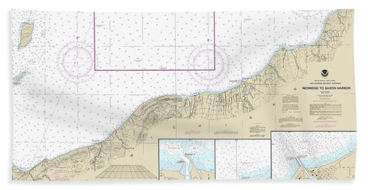 Nautical Chart-14965 Redridge-saxon Harbor, Ontonagon Harbor, Black River Harbor, Saxon Harbor - Bath Towel