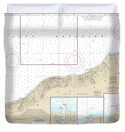 Nautical Chart 14965 Redridge Saxon Harbor, Ontonagon Harbor, Black River Harbor, Saxon Harbor Duvet Cover