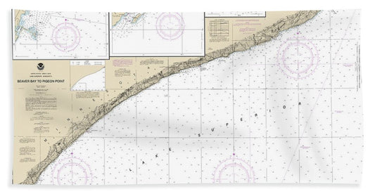 Nautical Chart-14967 Beaver Bay-pigeon Point, Silver Bay Harbor, Taconite Harbor, Grand Marais Harbor - Bath Towel