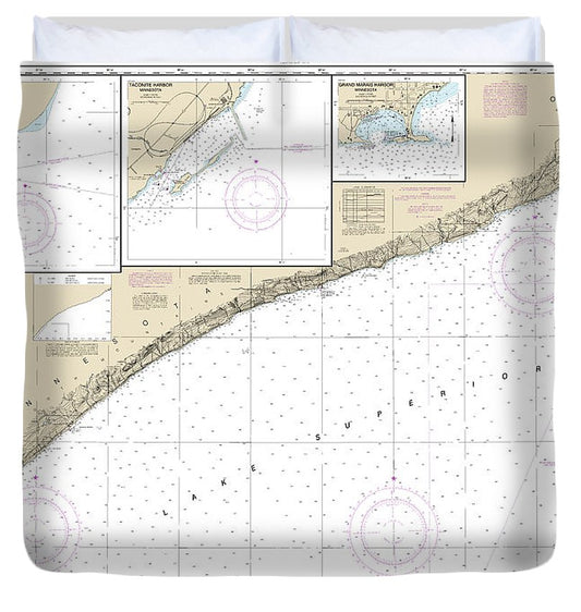 Nautical Chart 14967 Beaver Bay Pigeon Point, Silver Bay Harbor, Taconite Harbor, Grand Marais Harbor Duvet Cover