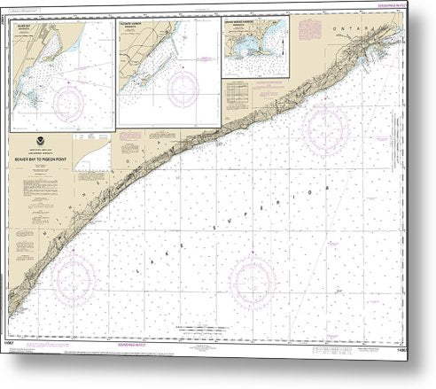 A beuatiful Metal Print of the Nautical Chart-14967 Beaver Bay-Pigeon Point, Silver Bay Harbor, Taconite Harbor, Grand Marais Harbor - Metal Print by SeaKoast.  100% Guarenteed!