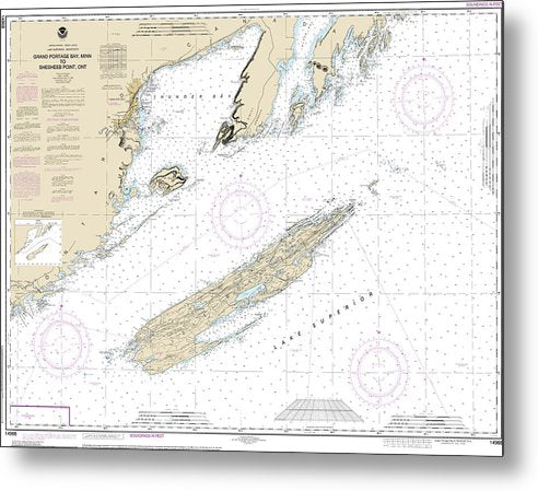A beuatiful Metal Print of the Nautical Chart-14968 Grand Portage Bay, Minn-Shesbeeb Point, Ont - Metal Print by SeaKoast.  100% Guarenteed!