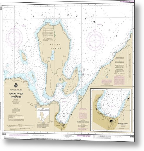 A beuatiful Metal Print of the Nautical Chart-14969 Munising Harbor-Approaches, Munising Harbor - Metal Print by SeaKoast.  100% Guarenteed!