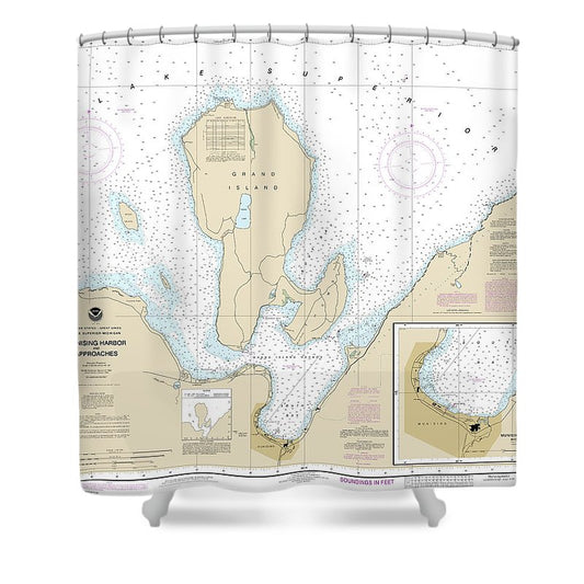 Nautical Chart 14969 Munising Harbor Approaches, Munising Harbor Shower Curtain