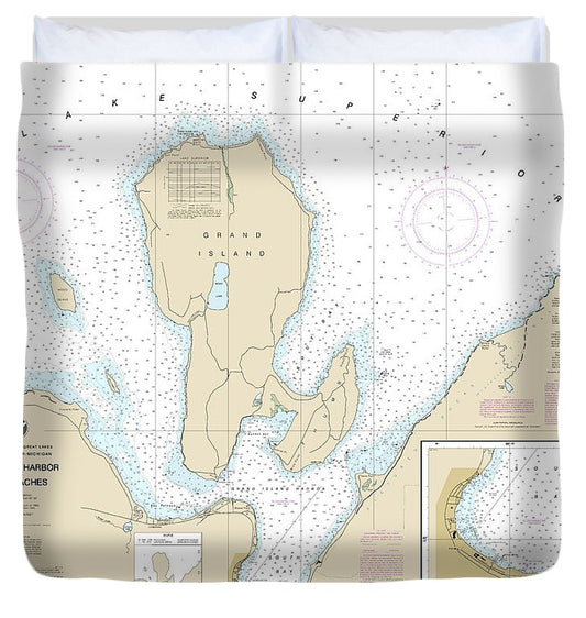 Nautical Chart 14969 Munising Harbor Approaches, Munising Harbor Duvet Cover
