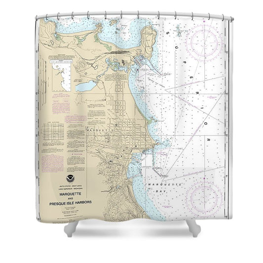 Nautical Chart 14970 Marquette Presque Isle Harbors Shower Curtain