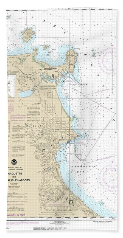 Nautical Chart-14970 Marquette-presque Isle Harbors - Beach Towel