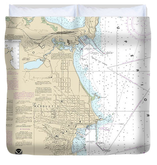 Nautical Chart 14970 Marquette Presque Isle Harbors Duvet Cover