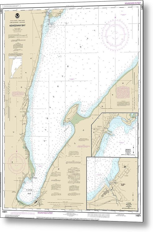 A beuatiful Metal Print of the Nautical Chart-14971 Keweenaw Bay, Lanse-Baraga Harbors - Metal Print by SeaKoast.  100% Guarenteed!