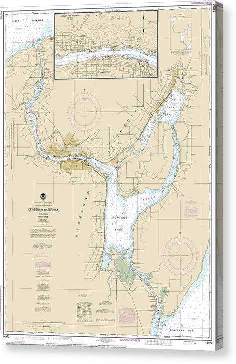 Nautical Chart-14972 Keweenaw Waterway, Including Torch Lake, Hancock-Houghton Canvas Print