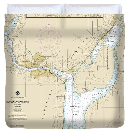 Nautical Chart 14972 Keweenaw Waterway, Including Torch Lake, Hancock Houghton Duvet Cover
