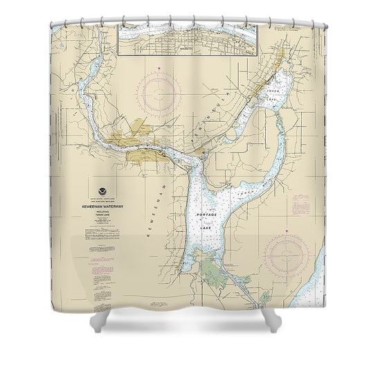 Nautical Chart 14972 Keweenaw Waterway, Including Torch Lake, Hancock Houghton Shower Curtain