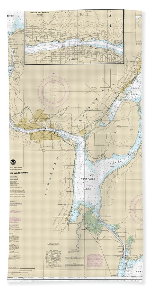 Nautical Chart-14972 Keweenaw Waterway, Including Torch Lake, Hancock-houghton - Beach Towel