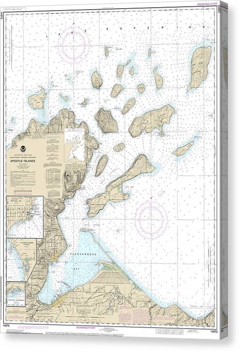 Nautical Chart-14973 Apostle Islands, Including Chequamegan Bay, Bayfield Harbor, Pikes Bay Harbor, La Pointe Harbor Canvas Print