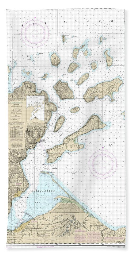 Nautical Chart-14973 Apostle Islands, Including Chequamegan Bay, Bayfield Harbor, Pikes Bay Harbor, La Pointe Harbor - Bath Towel