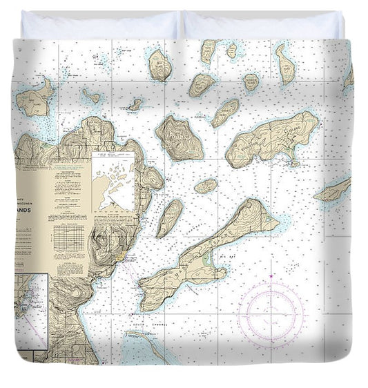 Nautical Chart 14973 Apostle Islands, Including Chequamegan Bay, Bayfield Harbor, Pikes Bay Harbor, La Pointe Harbor Duvet Cover
