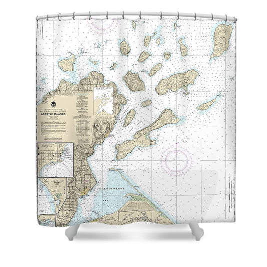 Nautical Chart 14973 Apostle Islands, Including Chequamegan Bay, Bayfield Harbor, Pikes Bay Harbor, La Pointe Harbor Shower Curtain