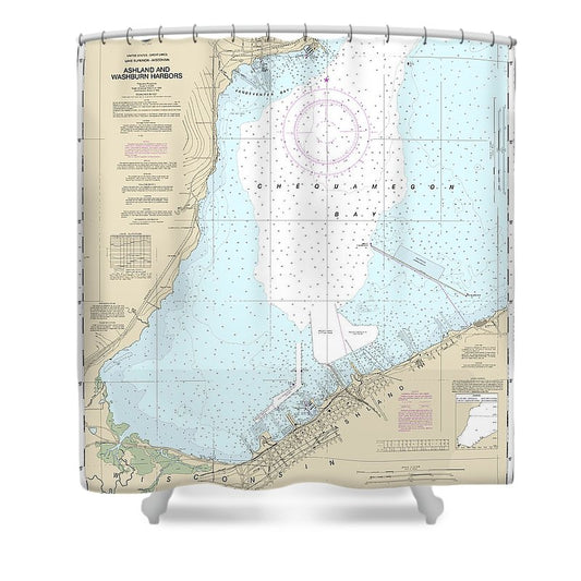 Nautical Chart 14974 Ashland Washburn Harbors Shower Curtain