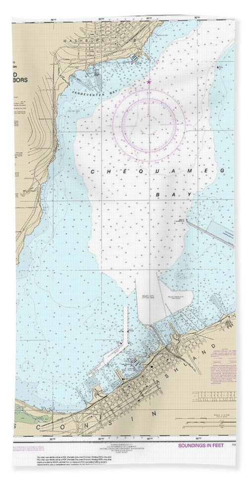 Nautical Chart-14974 Ashland-washburn Harbors - Bath Towel