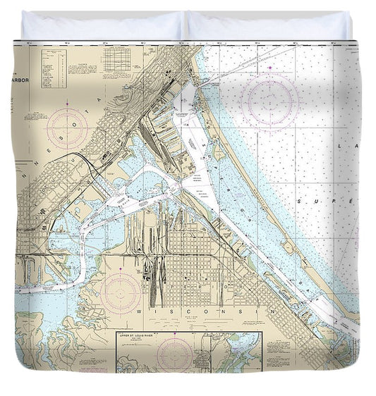 Nautical Chart 14975 Duluth Superior Harbor, Upper St Louis River Duvet Cover