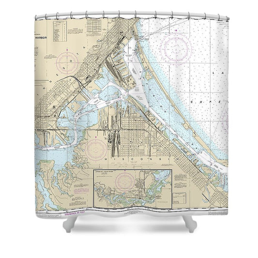 Nautical Chart 14975 Duluth Superior Harbor, Upper St Louis River Shower Curtain