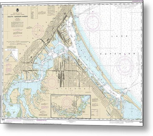 A beuatiful Metal Print of the Nautical Chart-14975 Duluth-Superior Harbor, Upper St Louis River - Metal Print by SeaKoast.  100% Guarenteed!