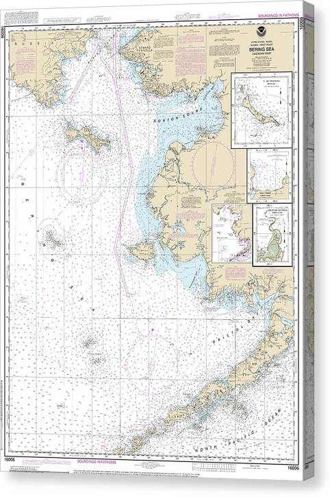 Nautical Chart-16006 Bering Sea-Eastern Part, St Matthew Island, Bering Sea, Cape Etolin, Achorage, Nunivak Island Canvas Print
