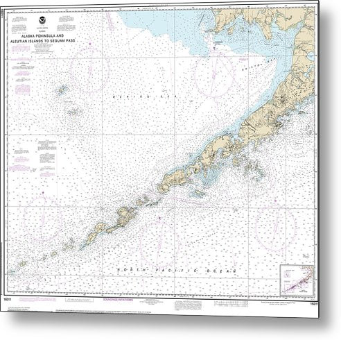 A beuatiful Metal Print of the Nautical Chart-16011 Alaska Peninsula-Aleutian Islands-Seguam Pass - Metal Print by SeaKoast.  100% Guarenteed!