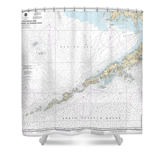 Nautical Chart 16011 Alaska Peninsula Aleutian Islands Seguam Pass Shower Curtain