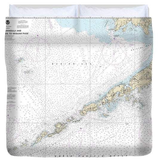 Nautical Chart 16011 Alaska Peninsula Aleutian Islands Seguam Pass Duvet Cover