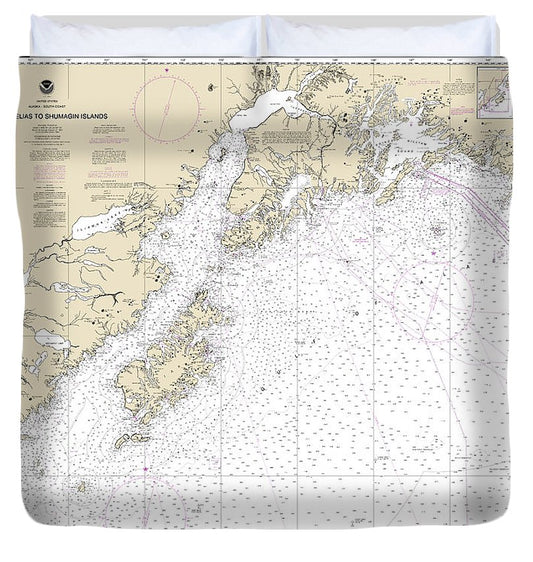 Nautical Chart 16013 Cape St Elias Shumagin Islands, Semidi Islands Duvet Cover