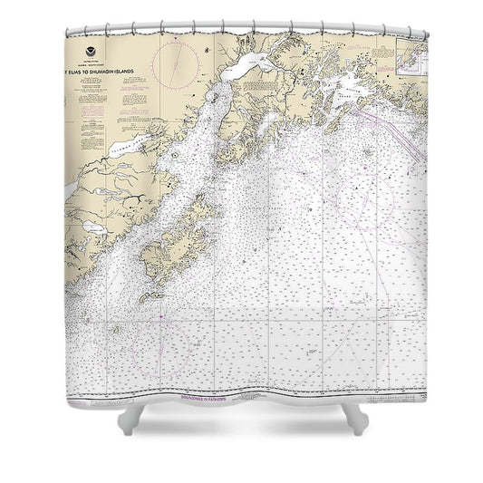 Nautical Chart 16013 Cape St Elias Shumagin Islands, Semidi Islands Shower Curtain