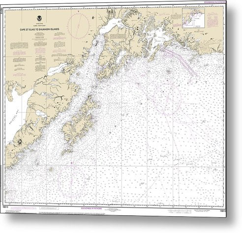 A beuatiful Metal Print of the Nautical Chart-16013 Cape St Elias-Shumagin Islands, Semidi Islands - Metal Print by SeaKoast.  100% Guarenteed!