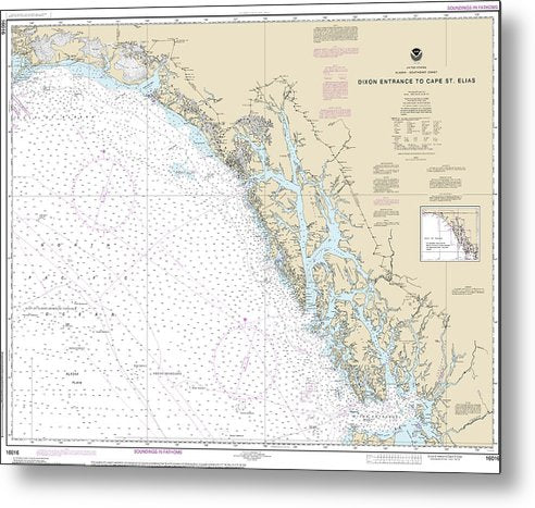 A beuatiful Metal Print of the Nautical Chart-16016 Dixon Entrance-Cape St Elias - Metal Print by SeaKoast.  100% Guarenteed!