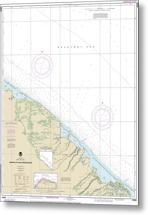 A beuatiful Metal Print of the Nautical Chart-16042 Griffin Pt-Approaches - Metal Print by SeaKoast.  100% Guarenteed!