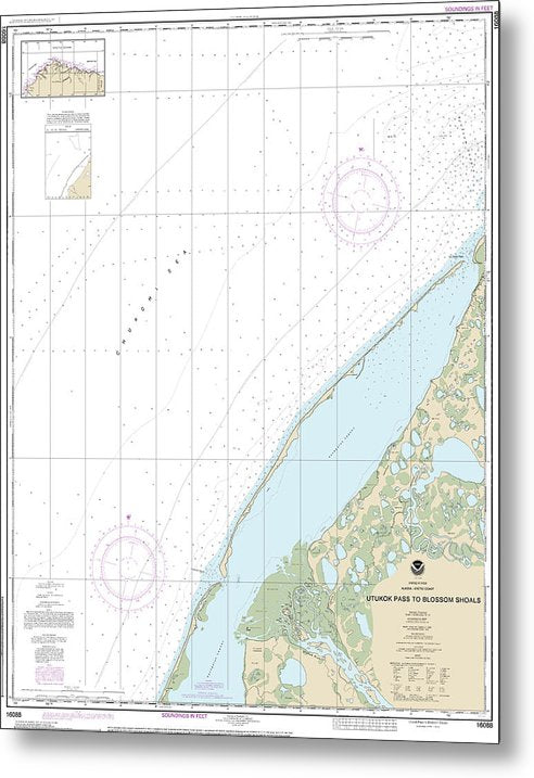 A beuatiful Metal Print of the Nautical Chart-16088 Utukok Pass-Blossom Shoals - Metal Print by SeaKoast.  100% Guarenteed!