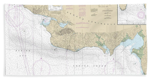 Nautical Chart-16200 Norton Sound, Golovnin Bay - Bath Towel