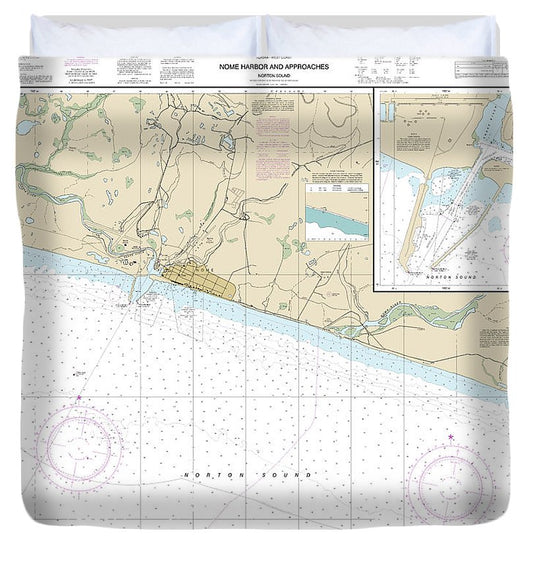 Nautical Chart 16206 Nome Hbr Approaches, Norton Sound, Nome Harbor Duvet Cover