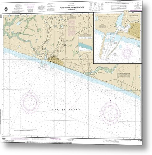 A beuatiful Metal Print of the Nautical Chart-16206 Nome Hbr-Approaches, Norton Sound, Nome Harbor - Metal Print by SeaKoast.  100% Guarenteed!
