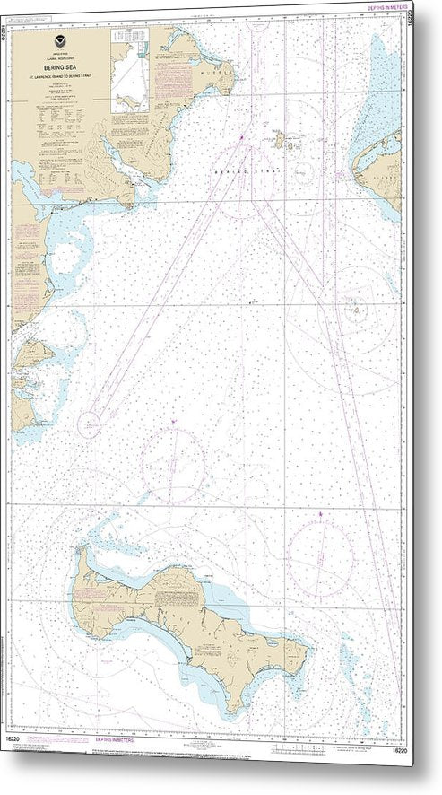 A beuatiful Metal Print of the Nautical Chart-16220 Bering Sea St Lawrence Island-Bering Strait - Metal Print by SeaKoast.  100% Guarenteed!