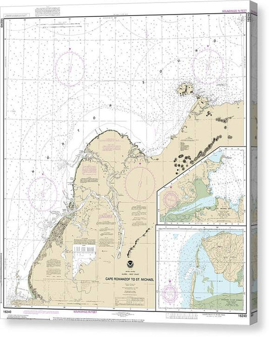 Nautical Chart-16240 Cape Ramonzof-St Michael, St Michael Bay, Approaches-Cape Ramanzof Canvas Print
