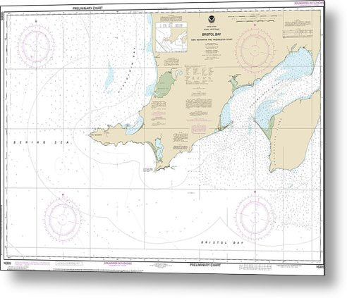A beuatiful Metal Print of the Nautical Chart-16305 Bristol Bay-Cape Newenham-Hagemeister Strait - Metal Print by SeaKoast.  100% Guarenteed!