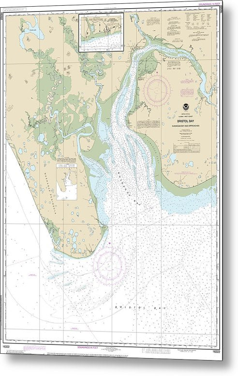 A beuatiful Metal Print of the Nautical Chart-16322 Bristol Bay-Nushagak B-Approaches - Metal Print by SeaKoast.  100% Guarenteed!