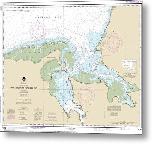 A beuatiful Metal Print of the Nautical Chart-16363 Port Moller-Herendeen Bay - Metal Print by SeaKoast.  100% Guarenteed!