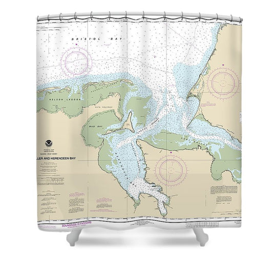 Nautical Chart 16363 Port Moller Herendeen Bay Shower Curtain