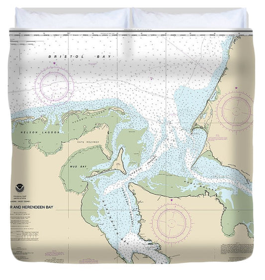 Nautical Chart 16363 Port Moller Herendeen Bay Duvet Cover